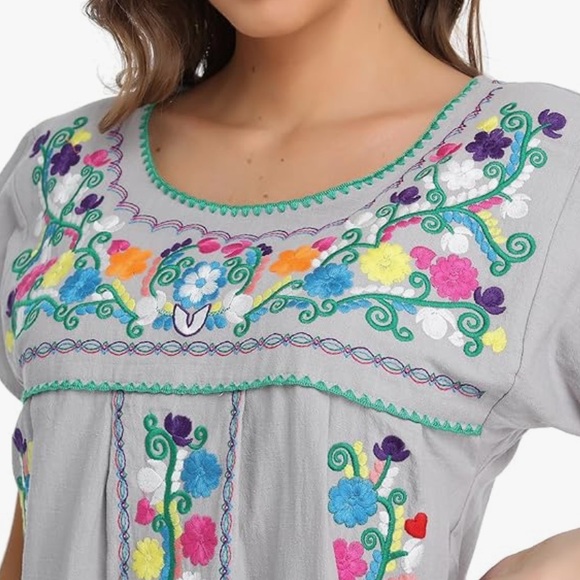 YZXDORWJ Women Mexican Embroidered Floral Dress Short Sleeve Size 2XL - Picture 15 of 15